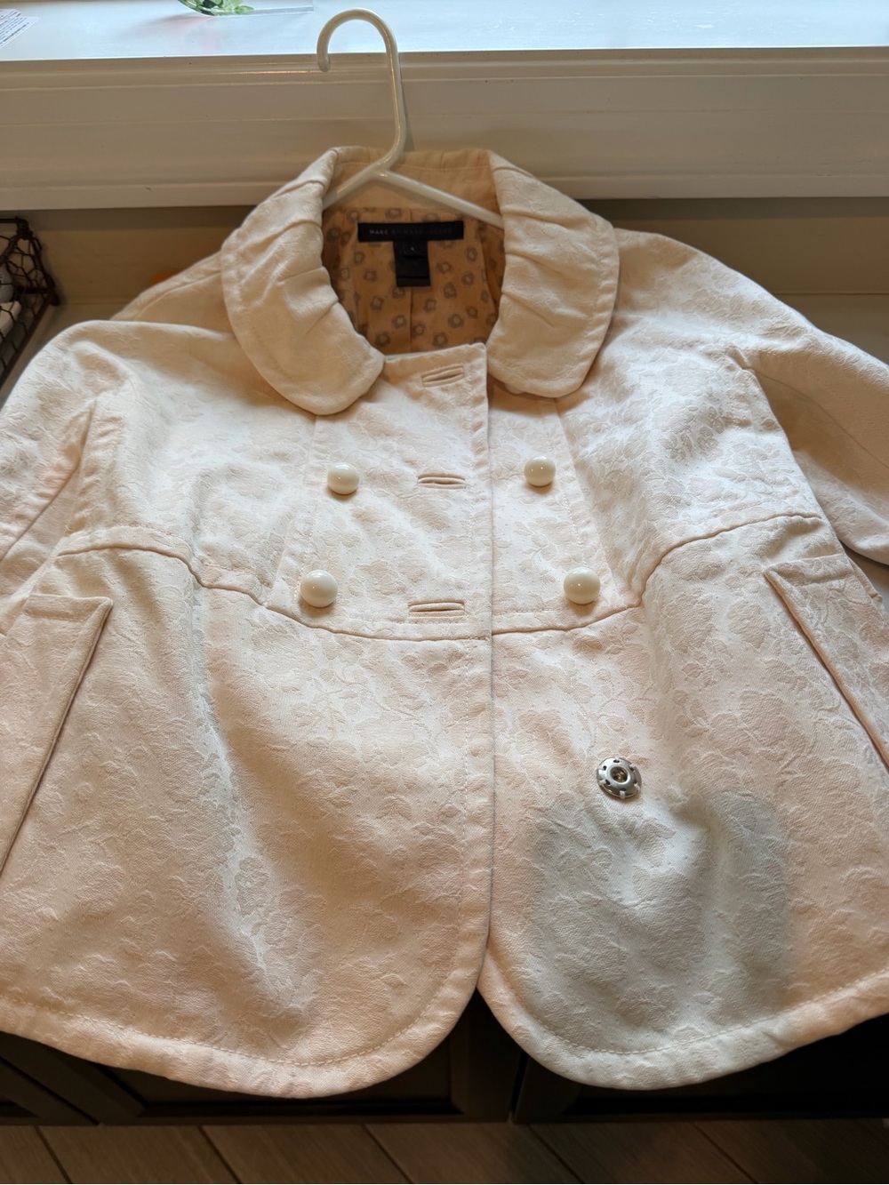 Marc By Marc Jacobs Cream Floral Jacquard Double-Breasted Pea Coat